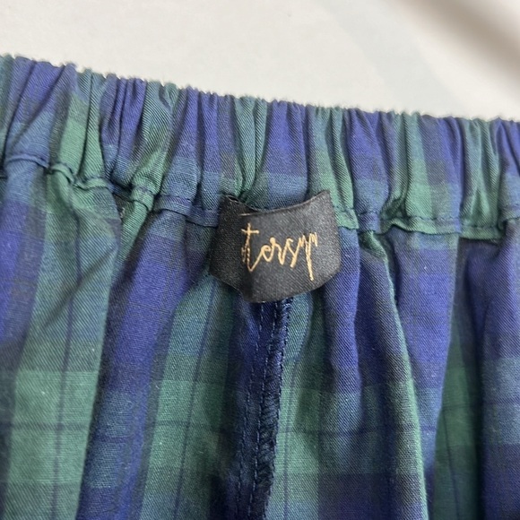 Petersyn Sasha Plaid Blouse Western Prairie XS Navy Green Puff Sleeve - Picture 7 of 9